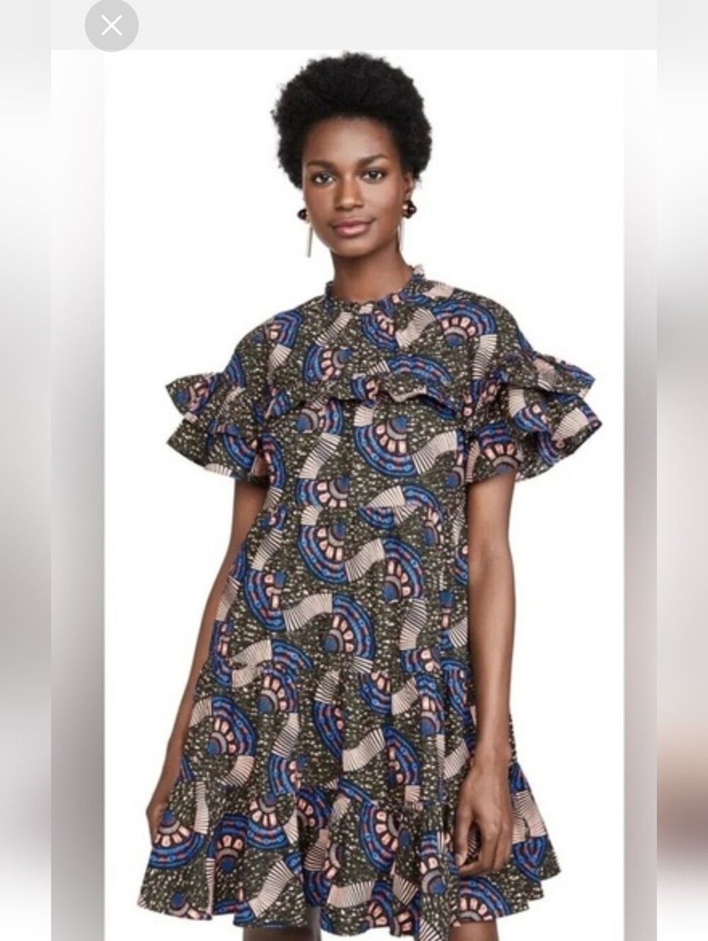 Ulla Johnson Leonie Ruffle Sleeve Swing Dress in Navy Multi